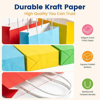 LovesTown 24 Pack Small Gift Bags with Tissue Paper, 5.5x2.75x7.8 Inch Goodie Bags with Handles 8 Colors for Birthdays Weddings Gift Wrapping Bulk Supplies