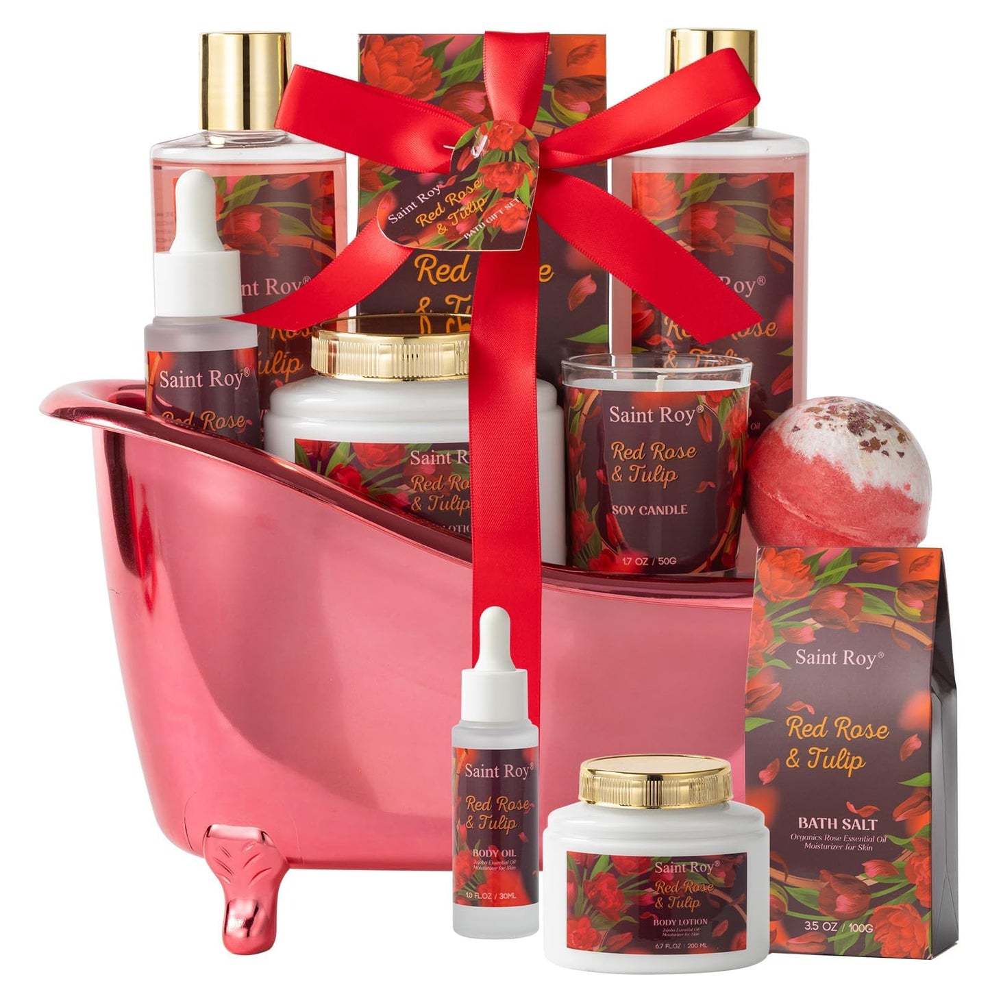 Spa Gift Basket Gifts for Women, spa kit Gifts for Her Mother's Day Bath Spa Gift Set Red Rose & Tulip Spa Basket Kits for Women, Bath & Body Set, Self Care Pamper Kit, Self-care baskets Mother Gift