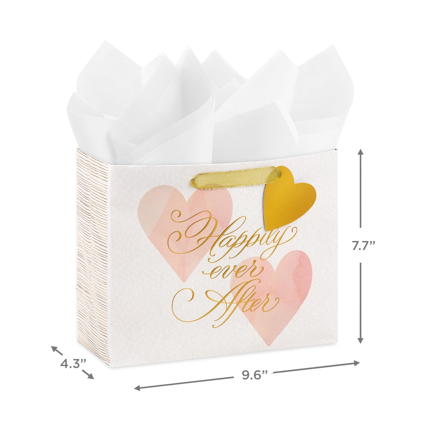 Hallmark 7" Medium Horizontal Gift Bag with Tissue Paper (Happy Ever After) for Weddings, Engagements, Bridal Showers