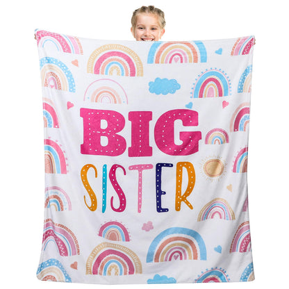 Buryeah 60" x 50" Sisters Gift Big Sister Blanket Soft Warm Flannel Throw Blanket Pastel Rainbow Sis to Be Announcement New Big Sis Gift for Baby Shower Birthday Party Supplies