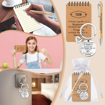 Fulmoon 80 Pcs Employee Appreciation Gifts Set Include Notepad Pen Thank You Keychain Organza Bag, Going Away Retirement Birthday Christmas Team Gift for Member Coworker(Brown,Team)