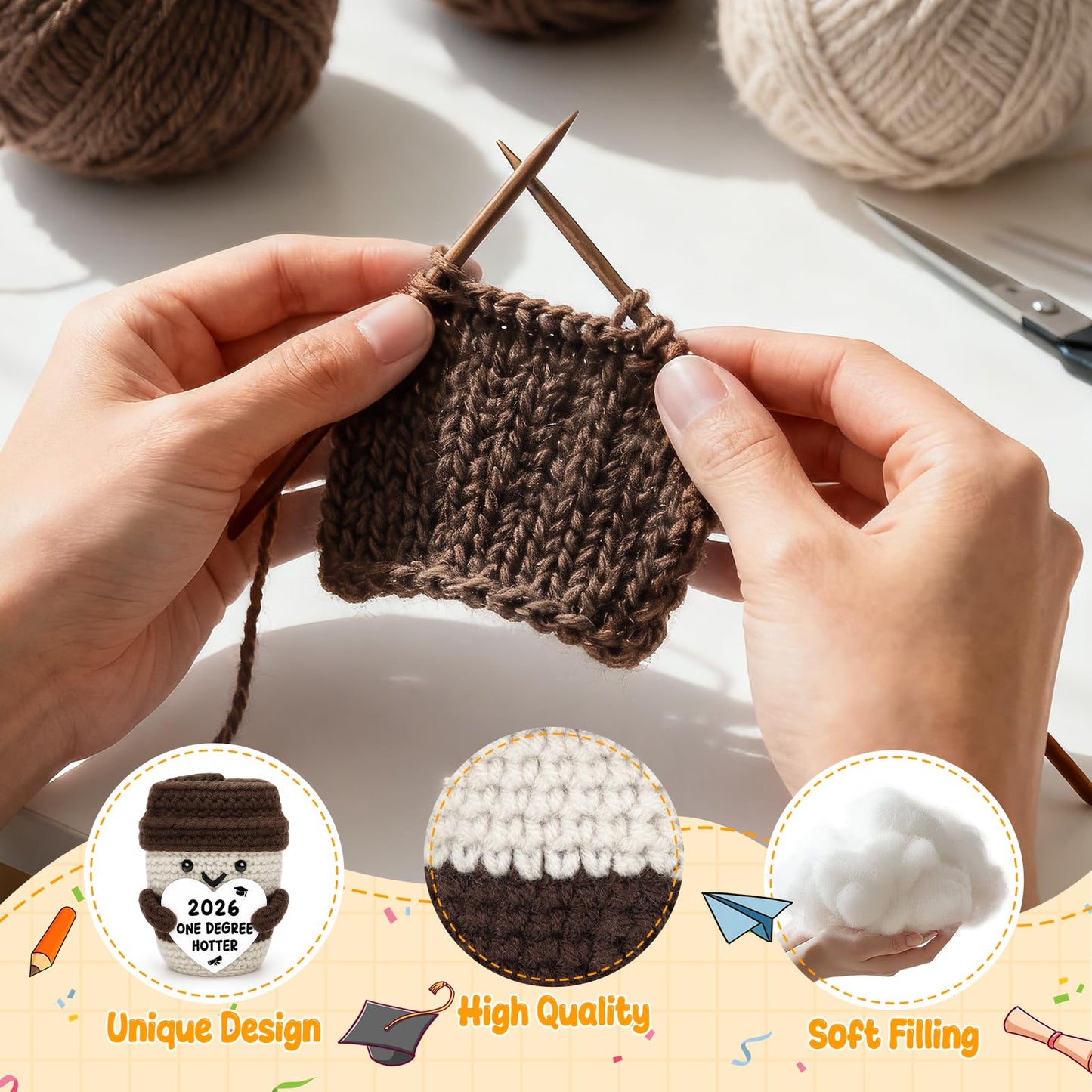 2026 Graduation Gifts for Her Him Funny Graduation Party Decorations Home Desk Decor Handmade Positive Crochet Coffee Mug - One Degree Hotter College High School University Grad Academy Masters Gifts