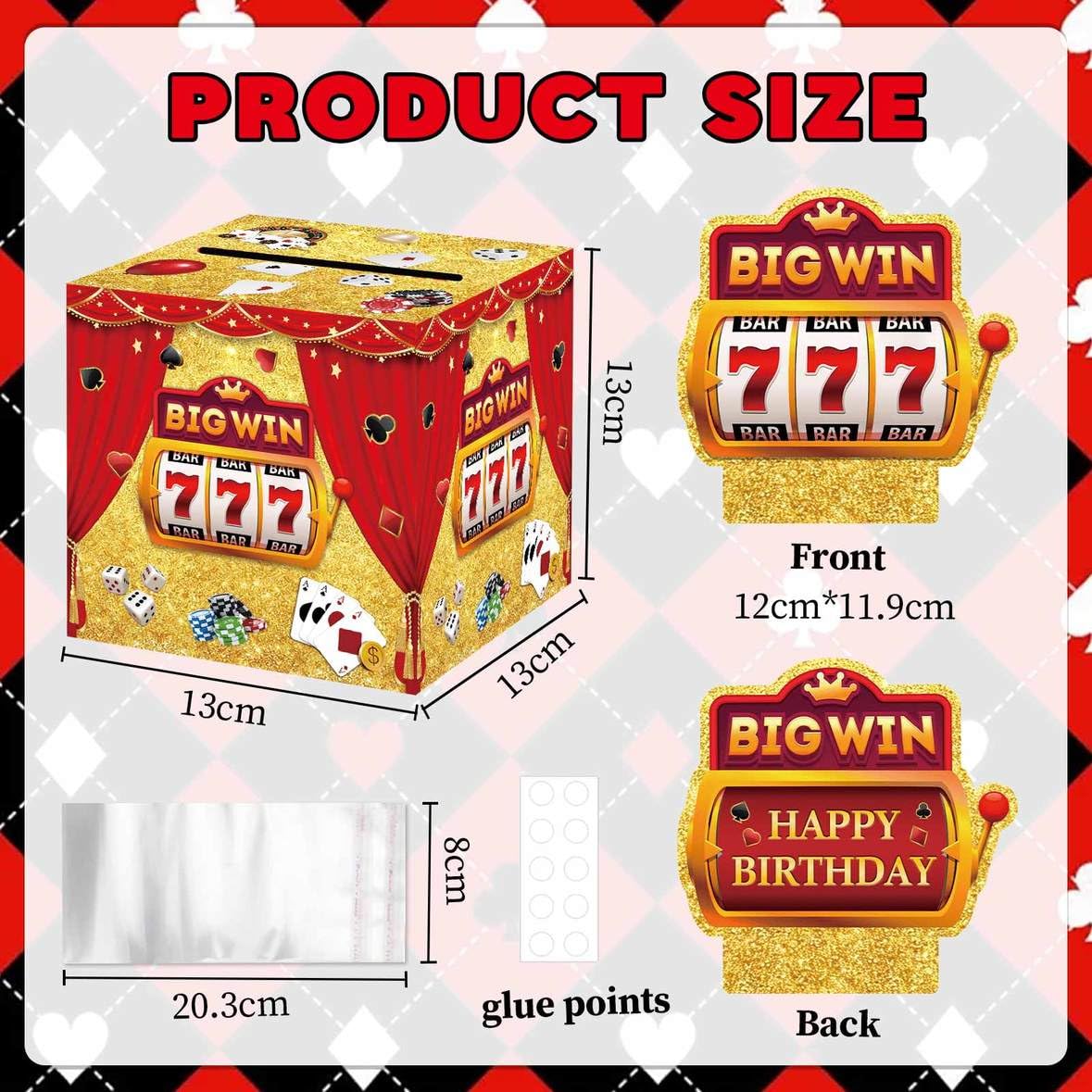 LEWRCPPY Casino Birthday Party Money Gift Box Big Win Happy Birthday Poker Box with Draw Strip Las Vegas Pull Out Cash Boxes Casino Theme Party Decorations for Casino Night