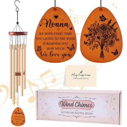 Nonna Gifts for Mother's Day Birthday Christmas Thanksgiving from Grandkids Grandchildren, Nonna Garden Gifts for Grandma, 26Inch Wind Chimes for Outside with S Hook Greeting Card