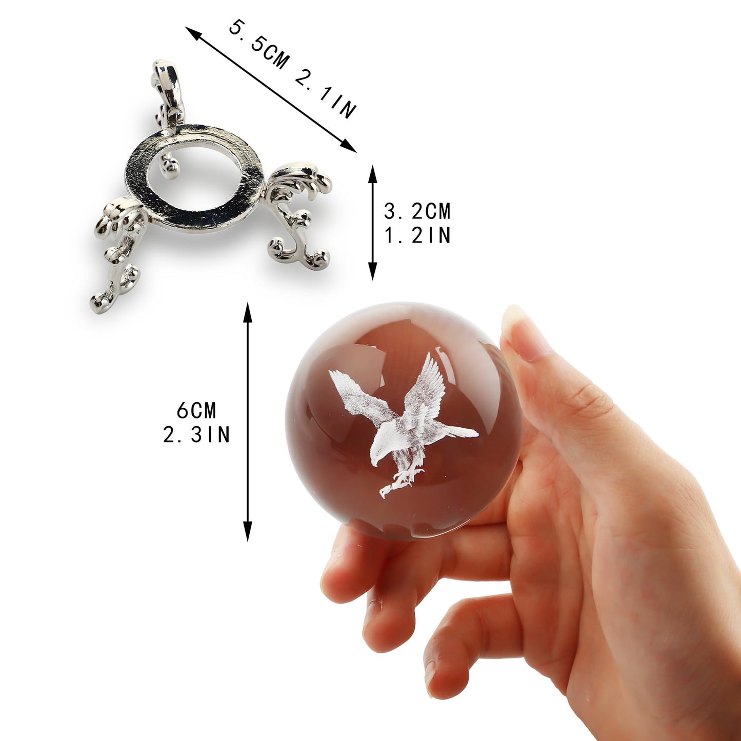 HDCRYSTALGIFTS Engraved Eagle Crystal Ball Paperweight with Stand 60mm 3D Laser Etched Bald Eagle Glass Spheres Decorative Balls(Clear)