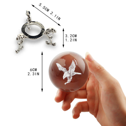 HDCRYSTALGIFTS Engraved Eagle Crystal Ball Paperweight with Stand 60mm 3D Laser Etched Bald Eagle Glass Spheres Decorative Balls(Clear)