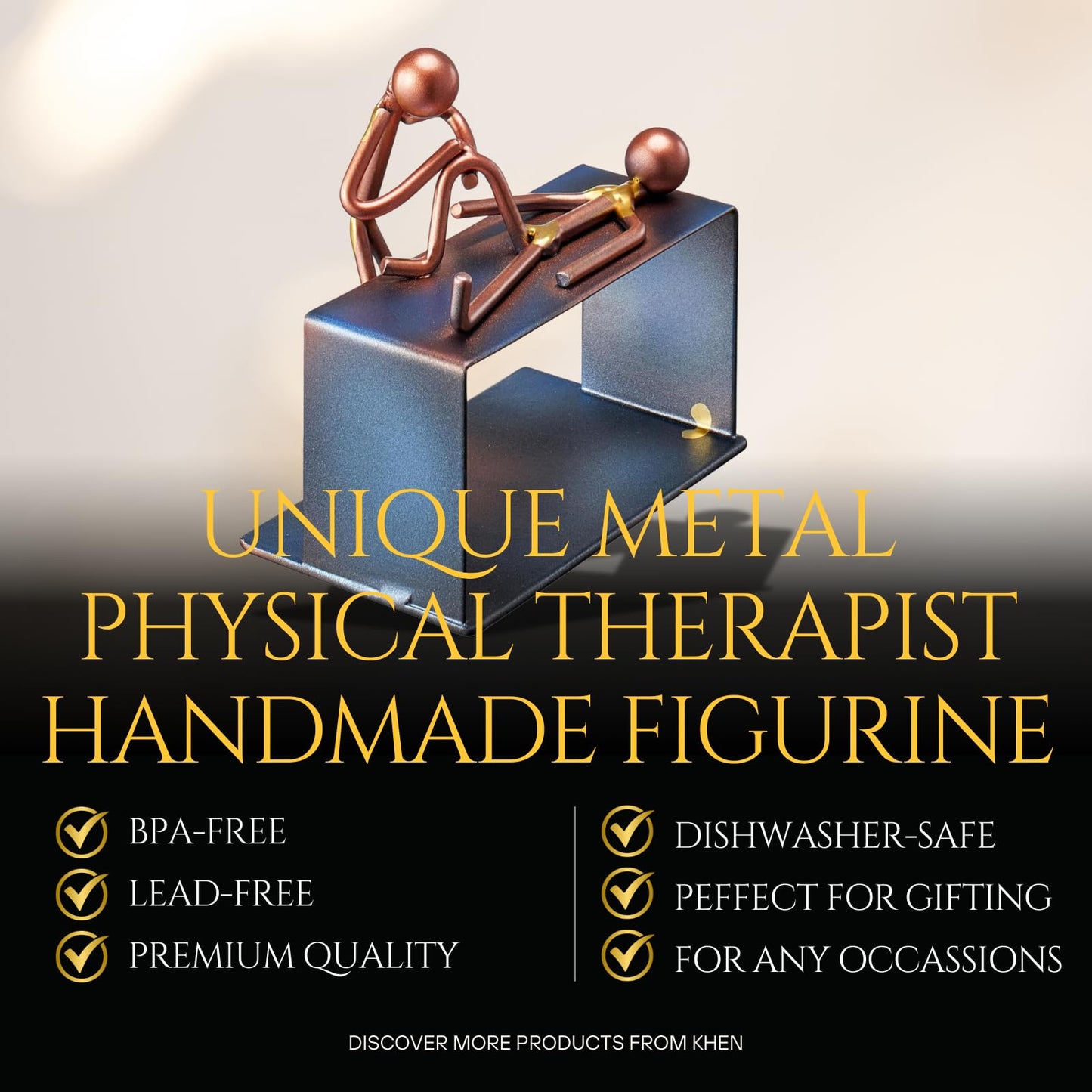 Physical & Massage Therapist Craft Handmade Figurine - 4" L X 4" H - Recycled Metal Sculptures & Hand Welded Metal Art Gift - Desk Accessories, Medical Office Decor & Physical Therapy Art Gifts