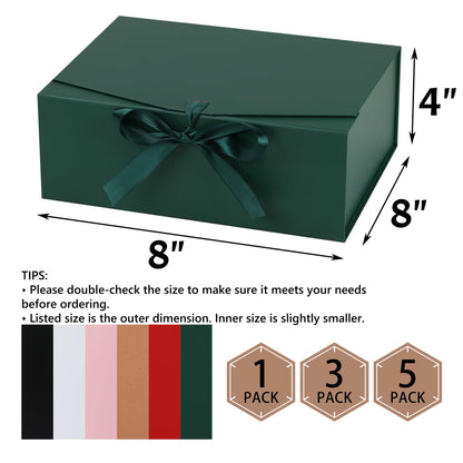 STOBOCTER Gift Box,8x8x4 Gift Boxes with Lids for Presents,Green Magnetic Gift Box for Wrapping,Birthday, Wedding, Bridesmaid Proposal, Christmas,Includes Ribbon,Card