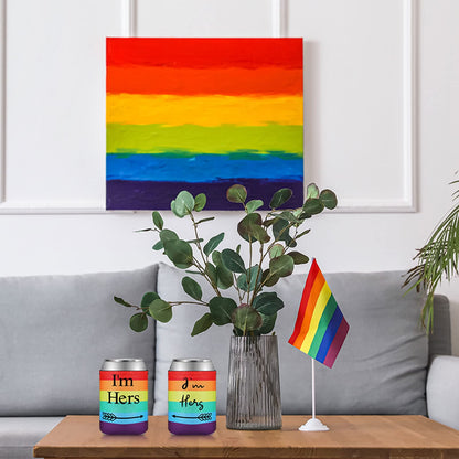 3 Pcs Lesbian Engagement Gift Lesbian Couple Wedding Present Idea Rainbow Neoprene Can Coolers Sleeves with Pink Velvet Bags for Gay LGBT Wedding Bachelorette Engagement Party Decorations