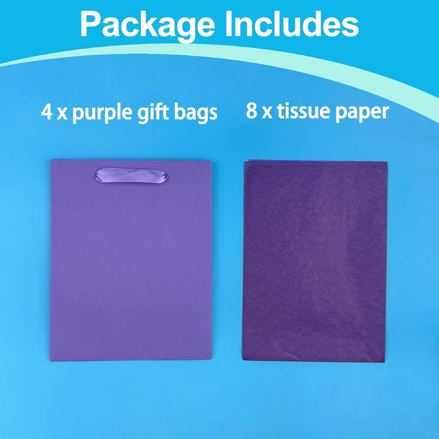 MOXARYSU 4 Pcs Medium Purple Gift Bags: 8x5x10 Inches Gift bags With Handles Party Favor Bags With 8 Tissue Paper For Party,Birthday,Baby Shower,Wedding（Purple）