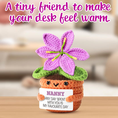 Gifts for Nanny from Granddaughter, Grandson - Sentimental Crochet Flower with Heartfelt Message - Unique Mothers Day, Birthday, for Grandma - Cute Keepsake & Home Décor