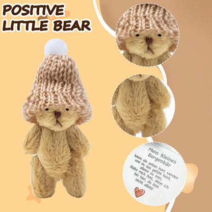 A Handmade Bear Wearing a hat, with an Encouraging Card Included in the Packaging. This Pocket-Sized Handmade Bear Brings Comfort to Adults—It's the for Loved Ones, Family, and Friends.