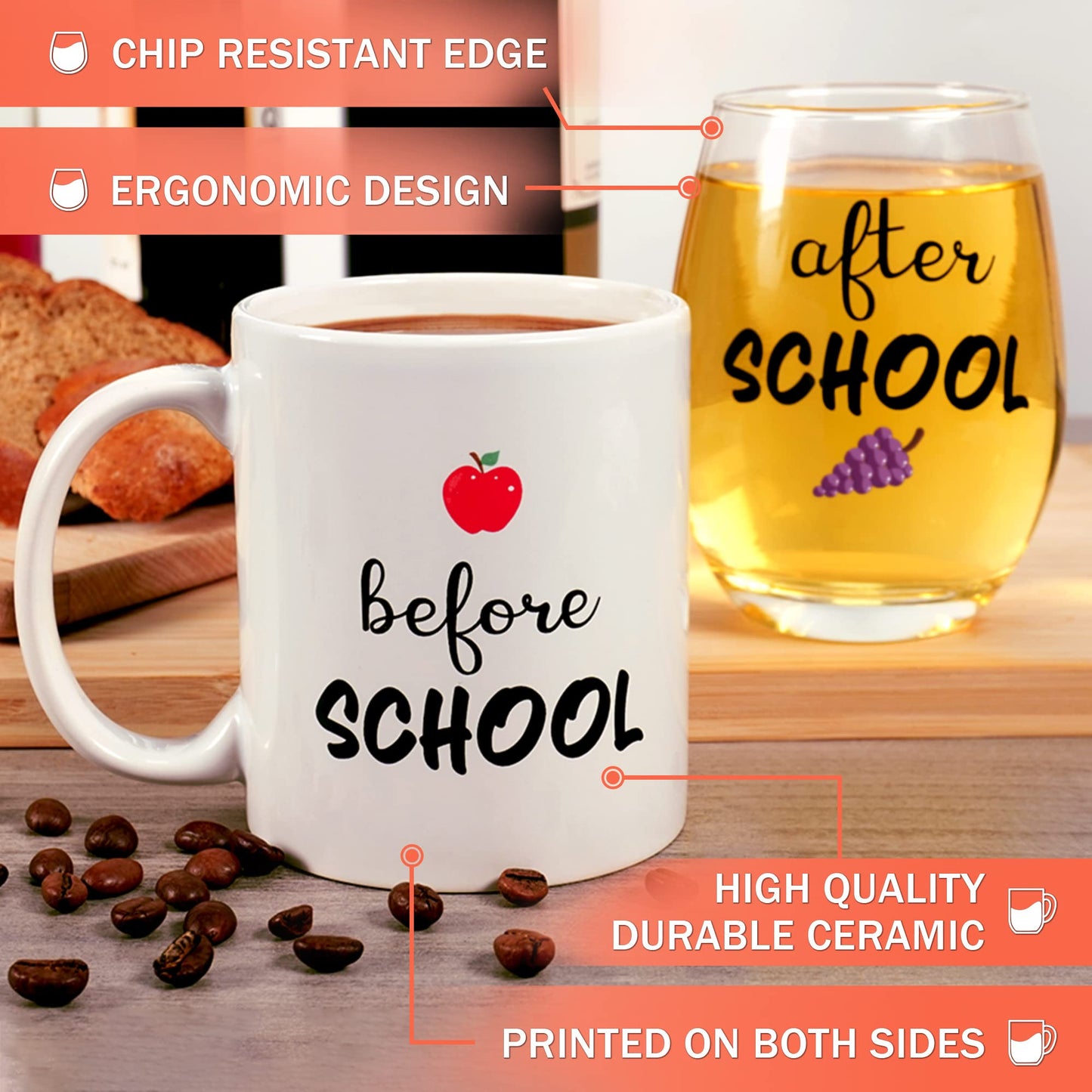 Before After School Mug and Glass Funny Appreciation Teacher Gifts From Student on Teachers Day