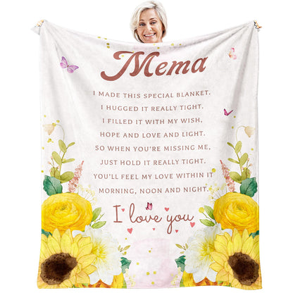 Mothers Day Mema Gifts - Gifts for Mema Mother's Day - Mema Gifts from Grandchildren - Birthday Gift for Mema Sunflower Flannel Throw Blanket 60" x 50"