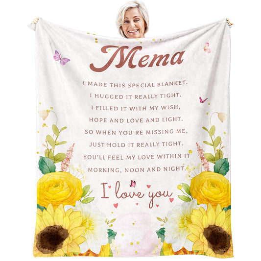 Mothers Day Mema Gifts - Gifts for Mema Mother's Day - Mema Gifts from Grandchildren - Birthday Gift for Mema Sunflower Flannel Throw Blanket 60" x 50"