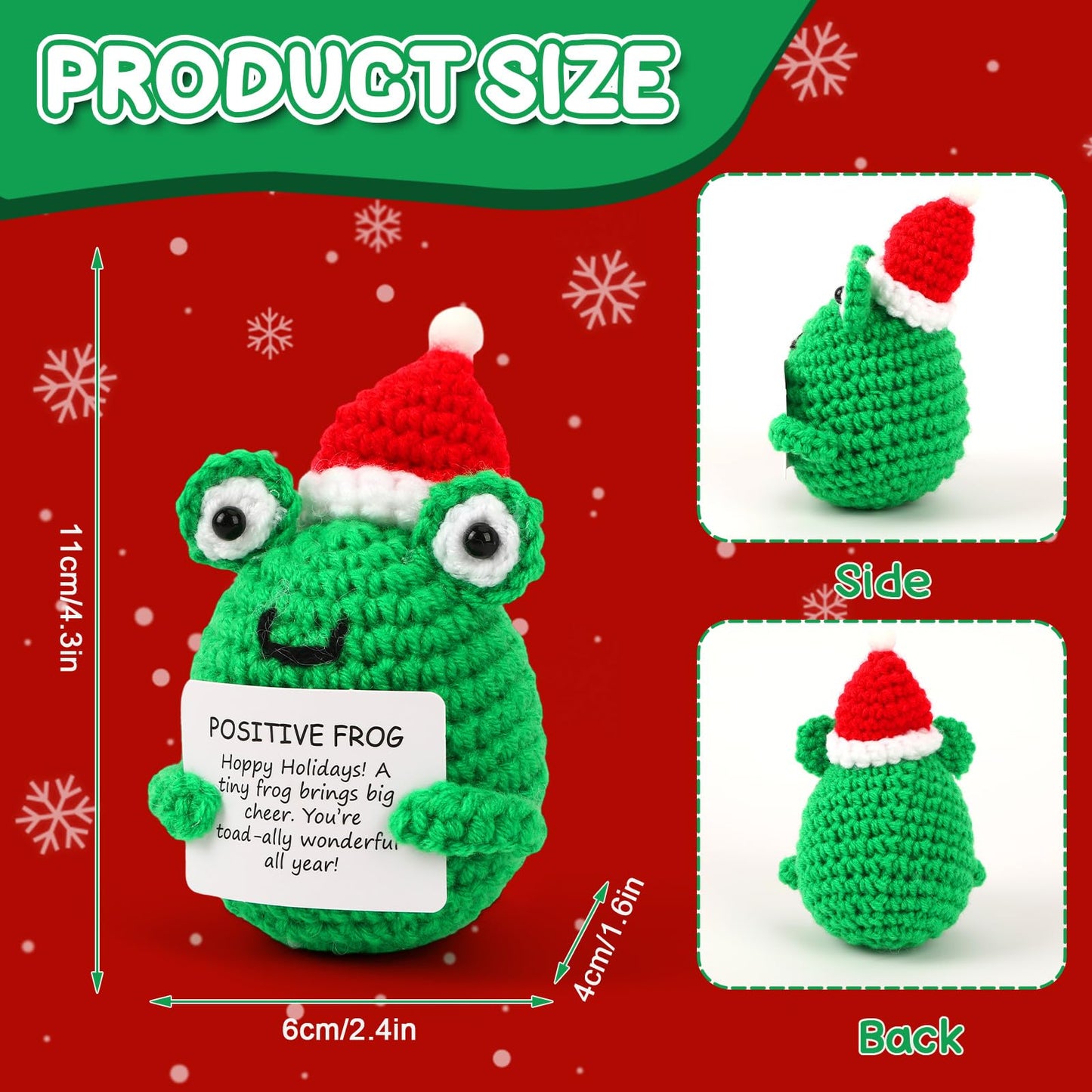 Mini Christmas Positive Frog Emotional Crochet Animals Knitted Doll with Positive Card for Coworkers Best Friend Encouragement Funny Gifts for Women Men Xmas Party Decor