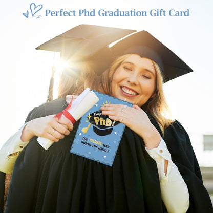 FLYAB Phd Graduation Gift - 5.5"x8" Phd Graduation Card with Envelope Gold Foil Design The Tassel Was Worth The Hassle Congrats Grad Card for Her Him Men Women Daughter Son Granddaughter Grandson