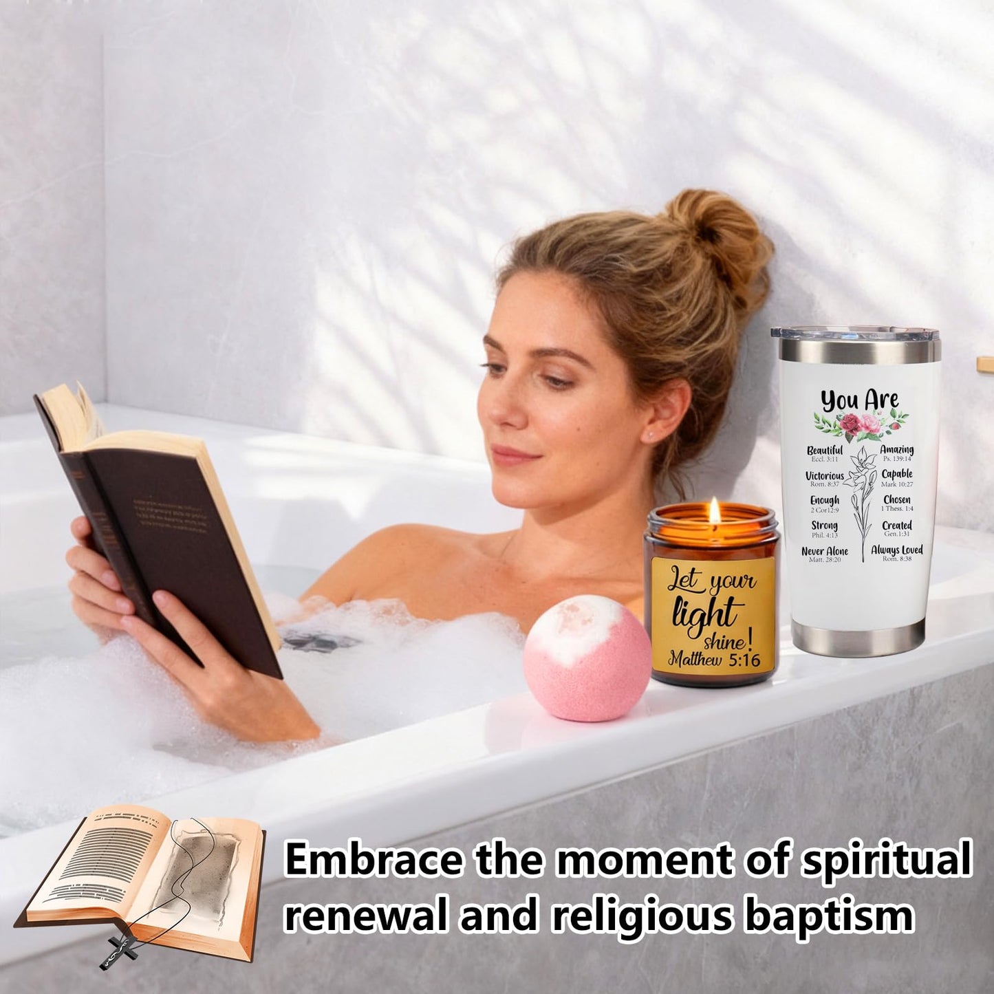 Christian Gifts For Women, Religious Gift, Christian Mothers Day Gifts For Women Faith, Birthday & Inspirational Spiritual Present For Mom, Bestie, Bff, Sister With Spa Set, Tumbler, Candle, Socks