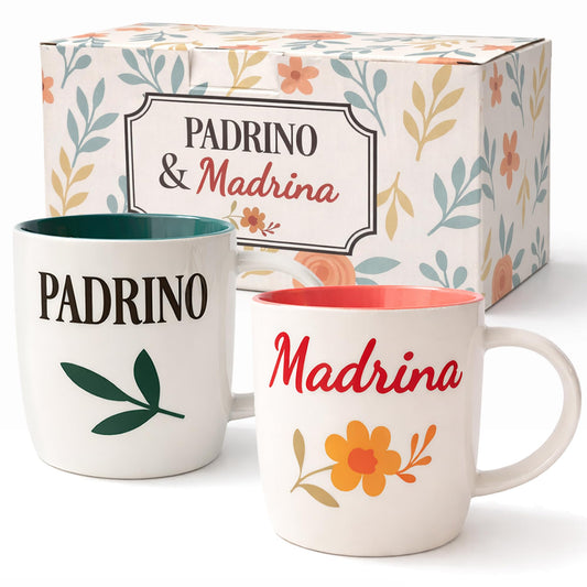 Triple Gifffted Padrino and Madrina Coffee Mugs Set, Godparents Gifts for Baptism or Christening, Proposal Gift Asking Godfather Godmother, Religious Keepsake, Christmas Day, 13oz Ceramic
