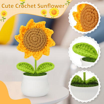 Crochet Flowers Sunflower for Home Office Desk Decor, Funny Crochet Sunflower Gifts for Women Teacher Mom Birthday Gifts for Women Her Wife Coworker Friends