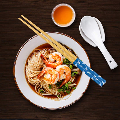 5 Pairs Japanese Natural Bamboo Chopsticks with Unique Pattern Dishwasher Safe, Reusable Non-Slip Chopstick Gift Set for Asian Dishes Sushi Rice Noodles, Nicely Boxed Chinese Chop Sticks Functional