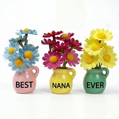Nana Gifts - Mini Vase Magnets for Fridge, Best Nana Ever 3-Piece Ceramic Magnet Set with Artificial Flowers, for Nana from Granddaughter/Grandson, Refrigerator Magnets for Kitchen