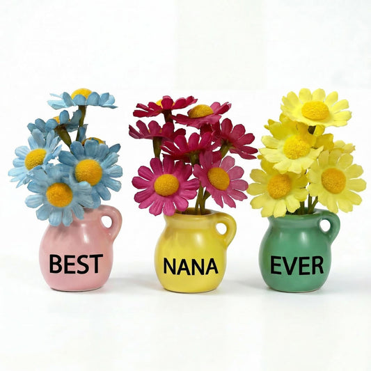 Nana Gifts - Mini Vase Magnets for Fridge, Best Nana Ever 3-Piece Ceramic Magnet Set with Artificial Flowers, for Nana from Granddaughter/Grandson, Refrigerator Magnets for Kitchen