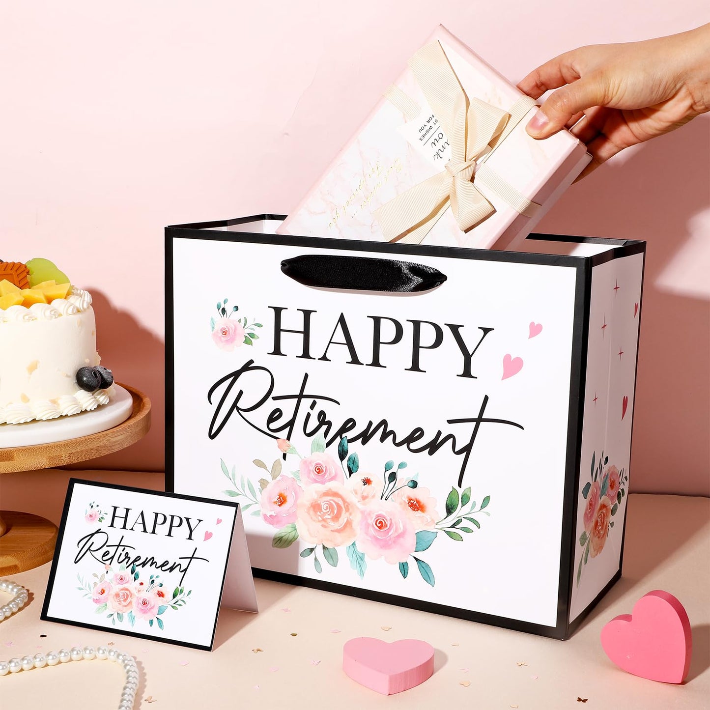 Floral Retirement Gift Bag for Women Pink Retirement Wrapping Paper Funny Retired Gift Bag with Tissue Paper and Card THE QUEEN HAS RETIRED Retired Gifts for Women Farewell Going Away Party Supplies