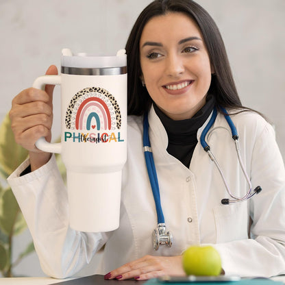 Lifecapido Physical Therapist Gifts, PT 40oz Insulated Tumbler with Stickers, Birthday Christmas PT Month Gifts for Physical Therapists, Creamy