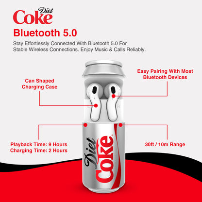 Diet Coke Can Shaped Wireless Earbuds – Bluetooth 5.0 Headphones with Built-in Mic, Voice Assistant Compatibility, 9H Playtime, HD Stereo Sound, Noise Cancelling – Compatible with Apple & Android