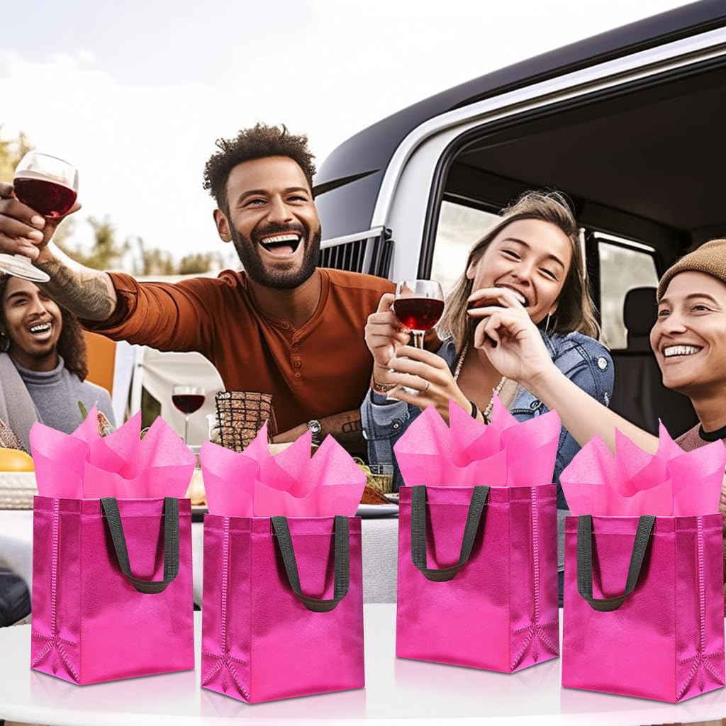 KeerxunBag 12pcs Reusable Gift Bags（Includes Tissue Paper） Gift bag with handle Birthdays Parties Holidays Weddings Medium 10x4x8in pink Gift Bags