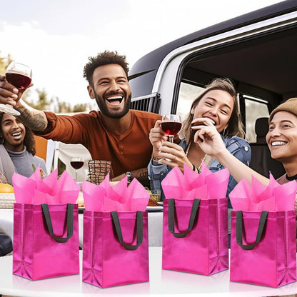 KeerxunBag 12pcs Reusable Gift Bags（Includes Tissue Paper） Gift bag with handle Birthdays Parties Holidays Weddings Medium 10x4x8in pink Gift Bags