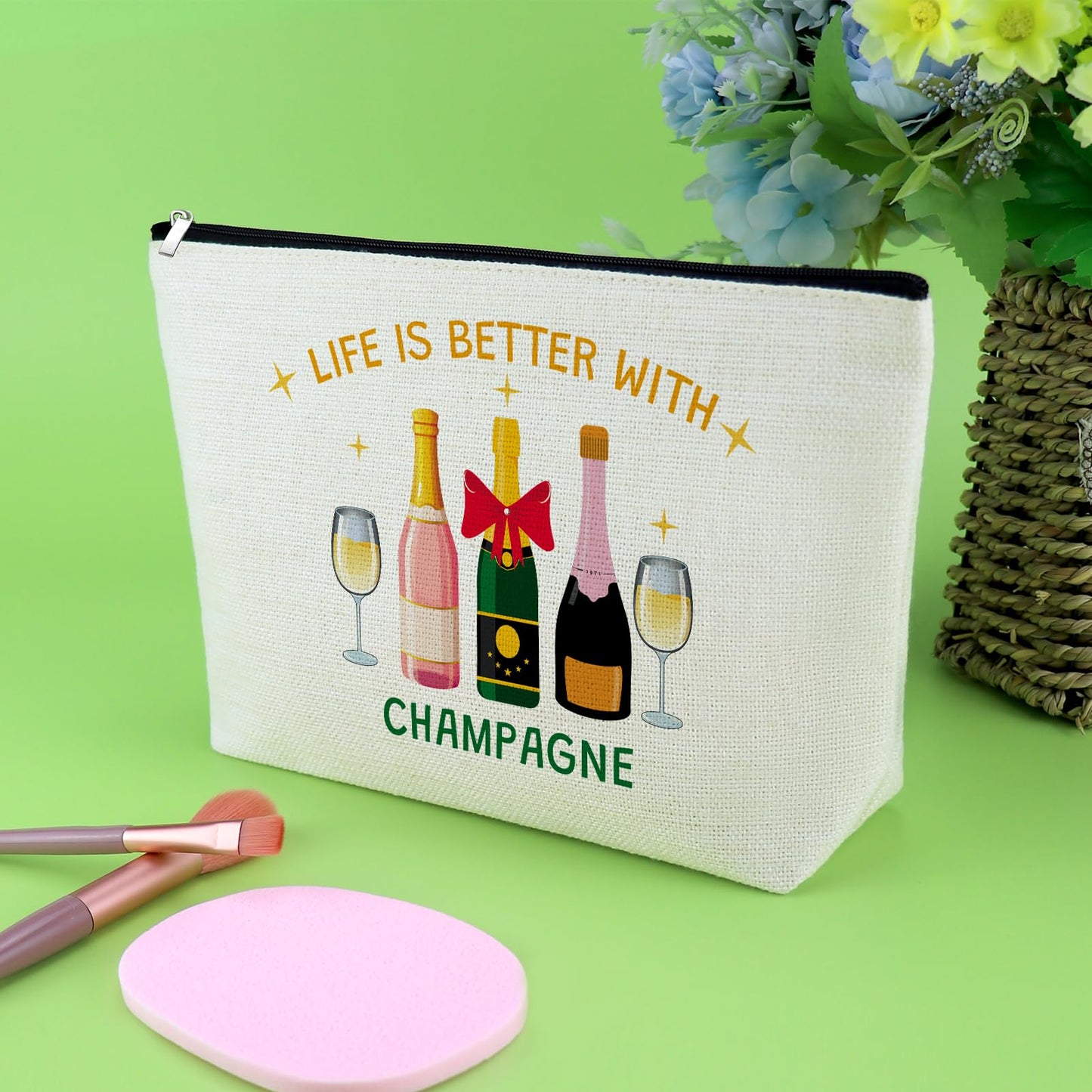 Champagne Lover Gifts Makeup Bag Wine Trip Gift for Cocktail Lover Daughter Sister Best Friend Coworker Champagne Cosmetic Bag Bachelorette Party Cocktail Club Gifts for Women Wife Zipper Pouch
