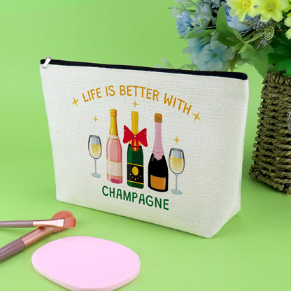 Champagne Lover Gifts Makeup Bag Wine Trip Gift for Cocktail Lover Daughter Sister Best Friend Coworker Champagne Cosmetic Bag Bachelorette Party Cocktail Club Gifts for Women Wife Zipper Pouch