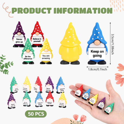 Gejoy 50 Pcs Mini Rubber Gnome Toys Positive Mini Gnomes Figures to Hide Emotional Uplifting Gifts Decorations and Encouragement Motivational Gifts for Colleague Staff Teacher