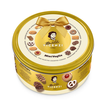Matilde Vicenzi Minivoglie Butter Cookies Tin - Italian Pastry Assortment, Traditional Holiday Cookie Gift for Father's Day, Teacher Appreciation, Birthday - 500 g