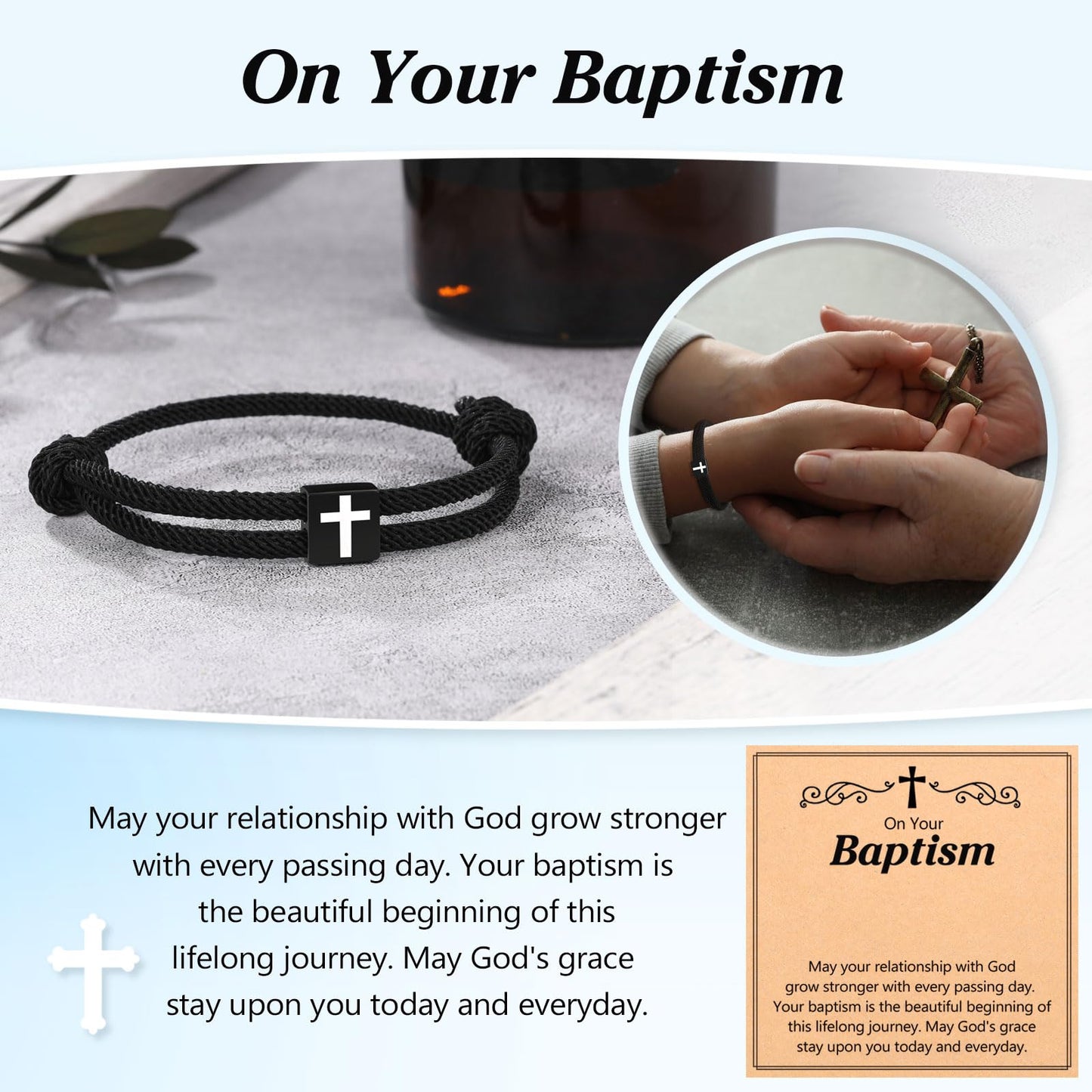 UNGENT THEM Cross Braided Rope Bracelet for Men Teen Boys, Easter Christian Baptism Confirmation Christmas Valentines Graduation Gifts Ideas