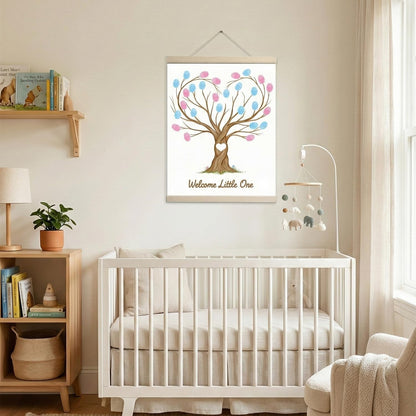 Fingerprint Tree Canvas Guestbook for Gender Reveal, 12x15 in Party Sign-in Keepsake Wall Art, Pink & Blue Ink Pads Included, Plush Storage Bag, Baby Shower Guest Book Alternative