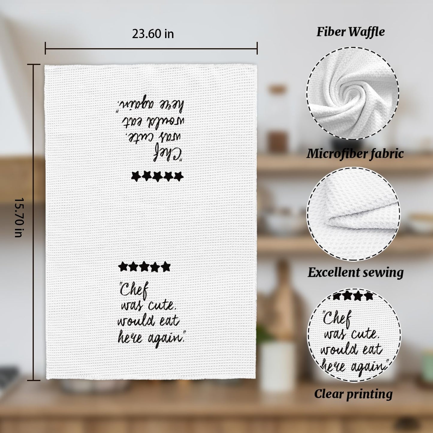 Chef Gifts for Women Men Kitchen Towels, Chef was Cute Would Eat Here Again Decorative Dish Tea Towels, Unique Gifts for Cooks Hand Towels for Kitchen Dining Room, 16x24 Inch