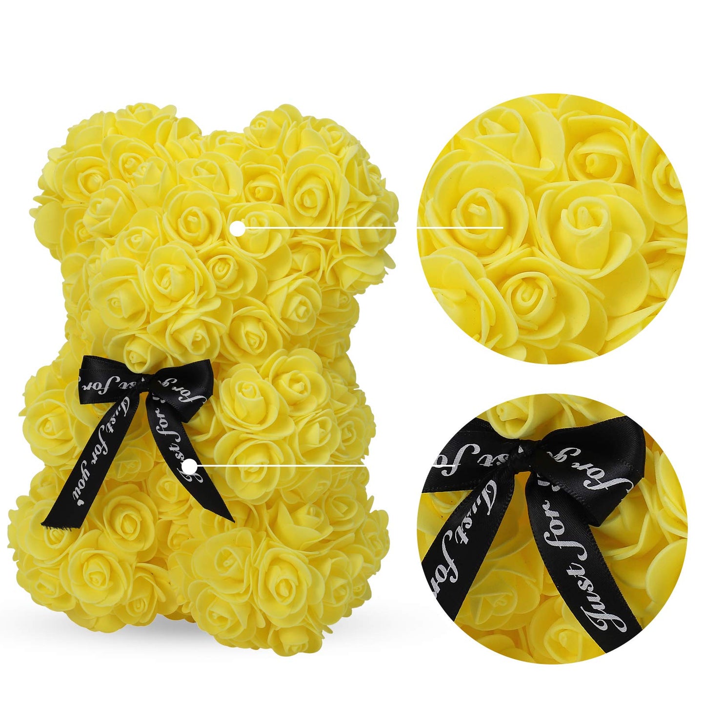 LINKLO Rose Bear Rose Teddy Bear -10 inch Artificial Rose Flower Bear, Gift for Wedding, Mothers Day and Anniversary, Including Transparent Gift Box (Yellow)