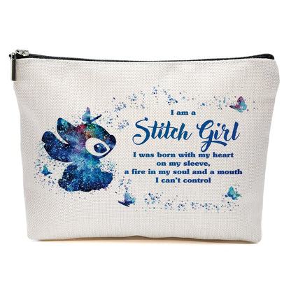 JIUWEIHU Stitch Girl Makeup Bag for Fans Cartoon Love Gift Hawaiian Bags Party Merch Inspired Fans Gifts Travel Makeup Bag Zipper Pouch Cosmetic Bags Toiletry