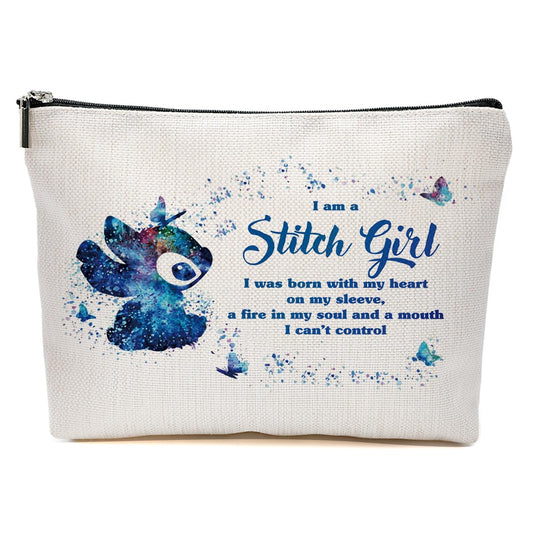 JIUWEIHU Stitch Girl Makeup Bag for Fans Cartoon Love Gift Hawaiian Bags Party Merch Inspired Fans Gifts Travel Makeup Bag Zipper Pouch Cosmetic Bags Toiletry