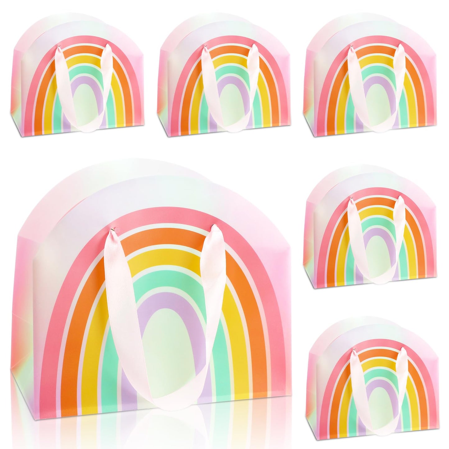 AmazingSpark 24 Pcs Rainbow Party Favor Bags 7.9 x 6.7 x 3.9 Inch Rainbow Gift Goodie Bags with Handles Colorful Treat Candy Gift Wrap for Birthday Baby Shower Wedding Party Favors Supplies