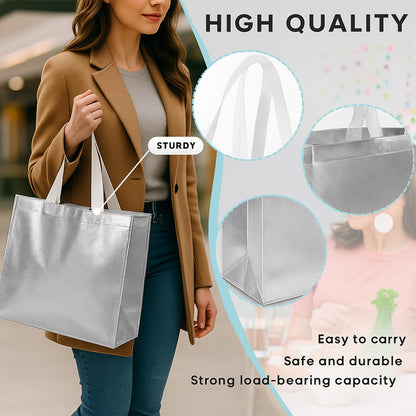 VGOODALL 15 Pack Large Gift Bags with Handles, 12.6" x 5" x 11" Silver Reusable Gift Bags Bulk for Birthday Wedding Party Favor