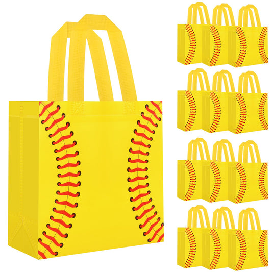 Hxezoc 12 Pieces Softball Gift Bags with Handle, Reusable Non Woven Treat Goodie Bag Sport Favor Bags For Softball Theme Birthday Party Decoration Supplies