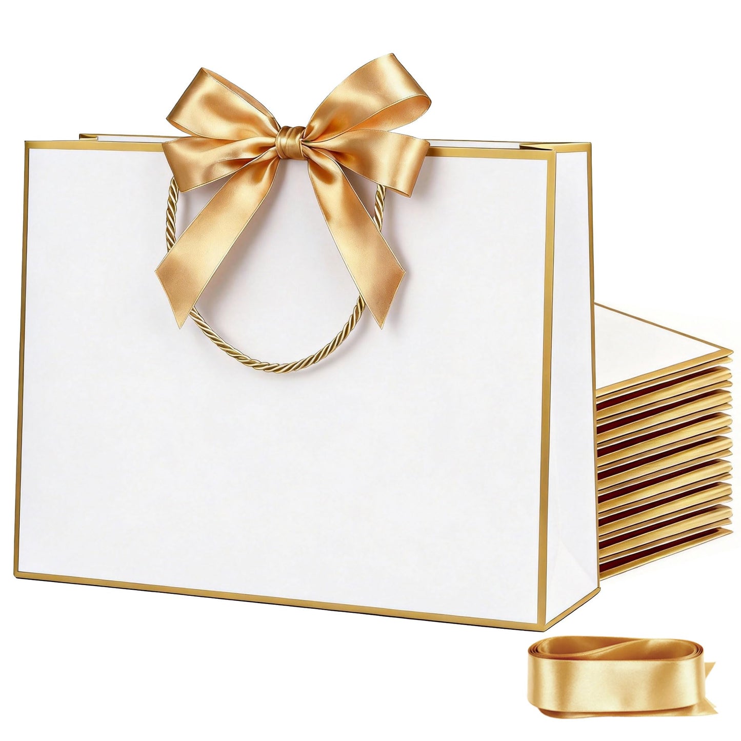 JOYIT 6 Pack Extra Large White Gift Bags - 17x5.5x12.6 Inch Gift Bags with Handles and Ribbon, XL Gifts Wrap Bags for Presents, Wedding, Birthday, Bridal Shower, Valentines Day, Baby Shower, Party