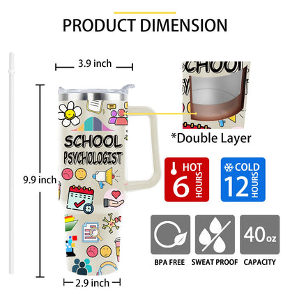 School Psychologist Gifts Teacher Gifts School Psychologist Insulated Tumbler Cup Teachers Appreciation Gift For Women Men 40 Oz Teacher Travel Mug With Straw And Handle