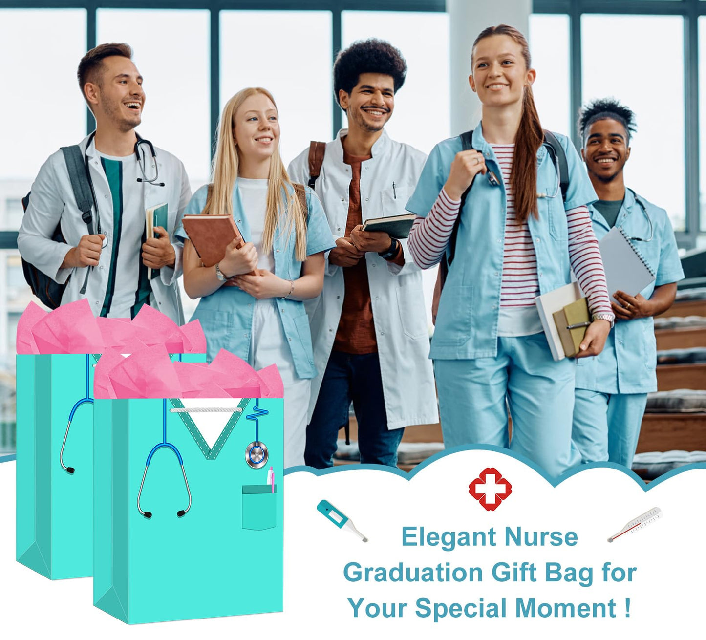 WhatSign Nurse Graduation Gifts Bag - 13" Large Nurse Gift Bags with Tissue Paper and Handle Nursing School Graduation Gifts for Women New Nursing Student Gift Bag for Medical School Party Favor