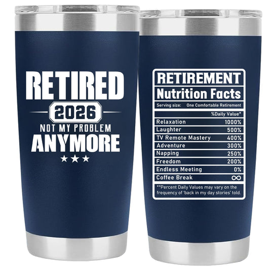Retirement Gifts for Men 2026 - Retired Not My Problem Anymore - Funny Retired Tumbler for Men, Him, Father, Husband, Coworkers - Happy Retirement Gifts, Navy Tumbler 20 Oz