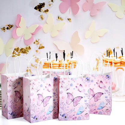Kolldenn 30 Pcs Butterfly Birthday Party Favor Gifts Bags Candy Goodie Bags with Handles Pink Purple Butterfly Decorations Party Supplies for Girls Birthday Baby Shower Wedding(Romantic Purple)